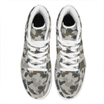 Grey And Brown Camouflage Print High Top Leather Sneakers