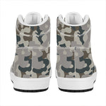 Grey And Brown Camouflage Print High Top Leather Sneakers