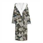 Grey And Brown Camouflage Print Hooded Bathrobe
