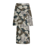 Grey And Brown Camouflage Print Hooded Bathrobe