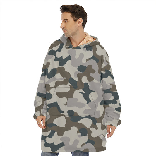 Grey And Brown Camouflage Print Hoodie Blanket