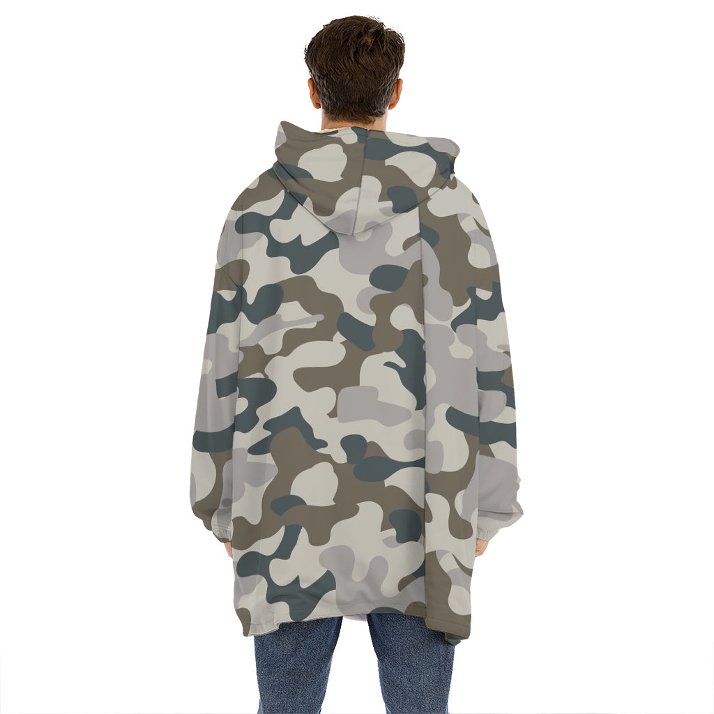 Grey And Brown Camouflage Print Hoodie Blanket