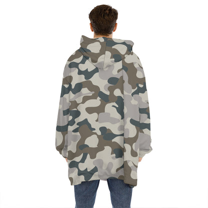 Grey And Brown Camouflage Print Hoodie Blanket