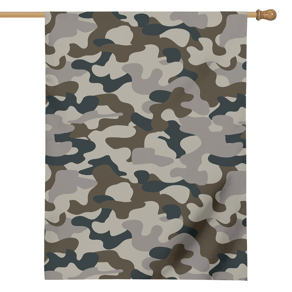 Grey And Brown Camouflage Print House Flag