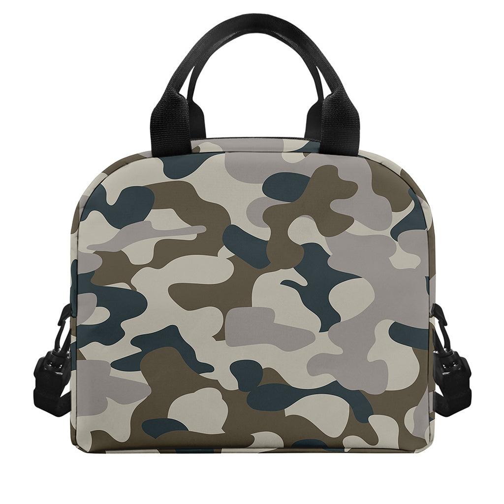 Grey And Brown Camouflage Print Insulated Lunch Bag