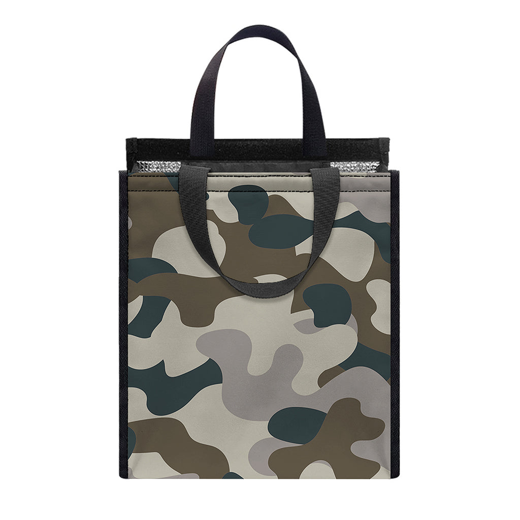 Grey And Brown Camouflage Print Insulated Lunch Tote