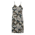 Grey And Brown Camouflage Print Jersey Midi Cami Dress
