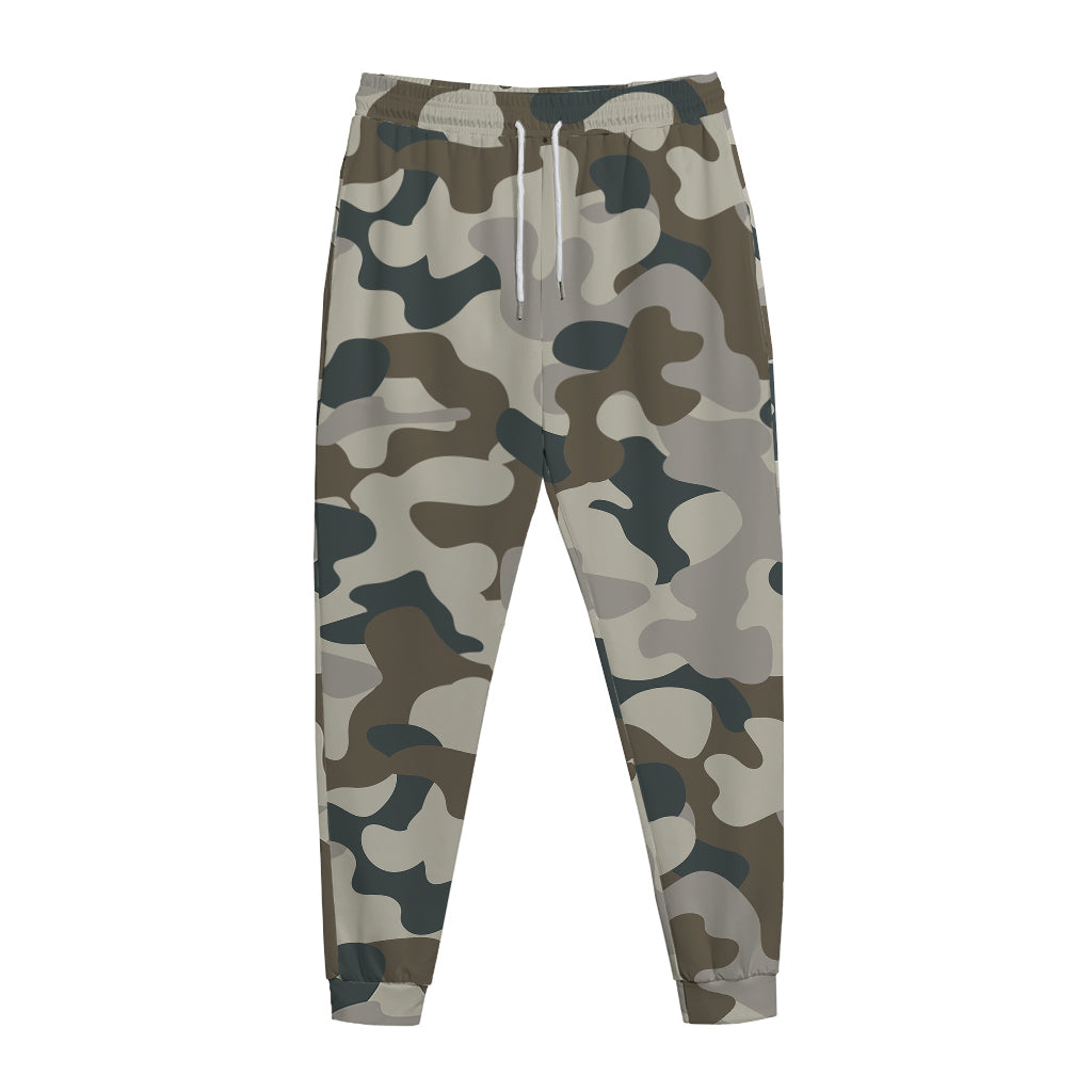 Grey And Brown Camouflage Print Jogger Pants