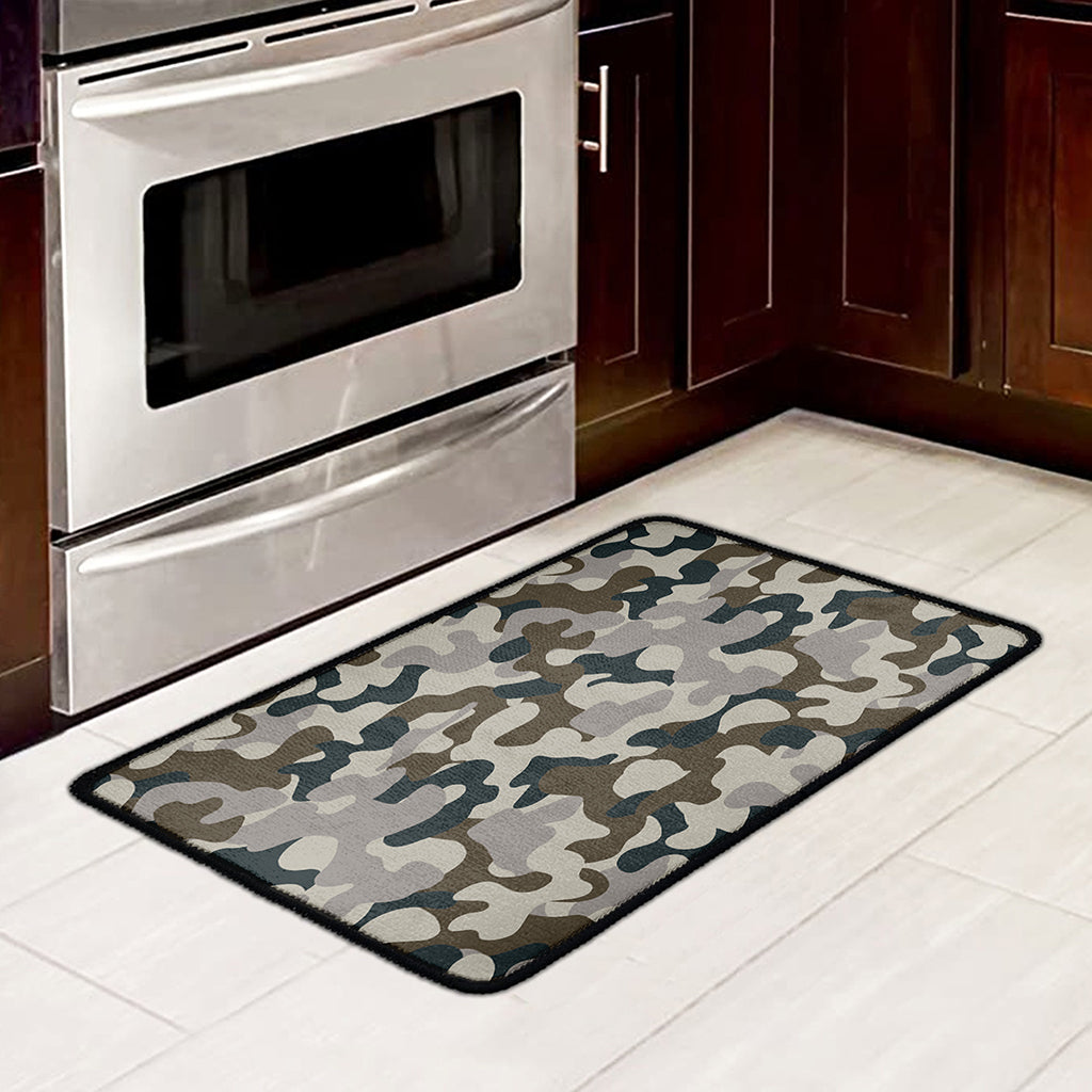 Grey And Brown Camouflage Print Kitchen Mat