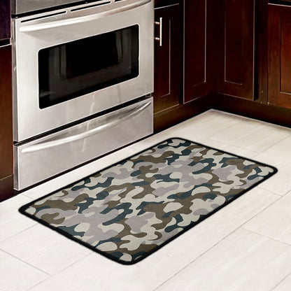 Grey And Brown Camouflage Print Kitchen Mat