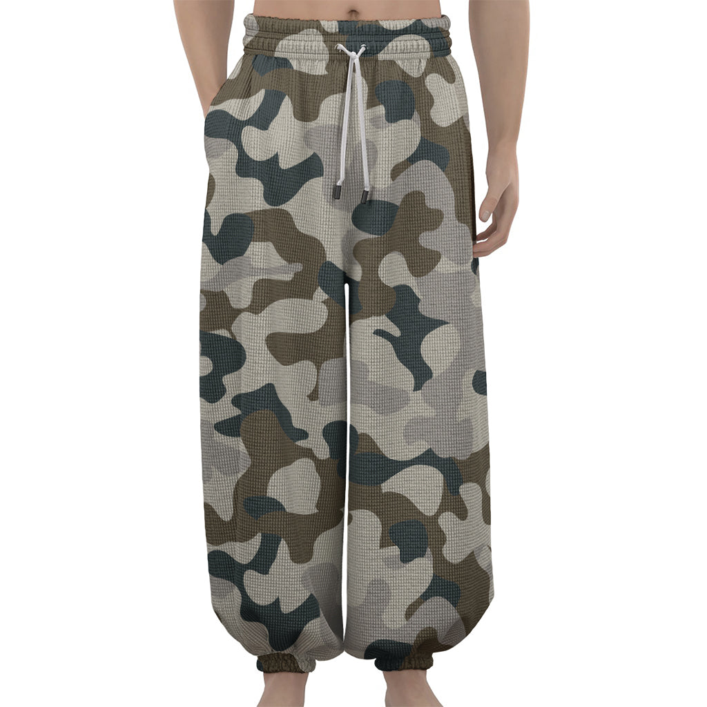 Grey And Brown Camouflage Print Lantern Pants