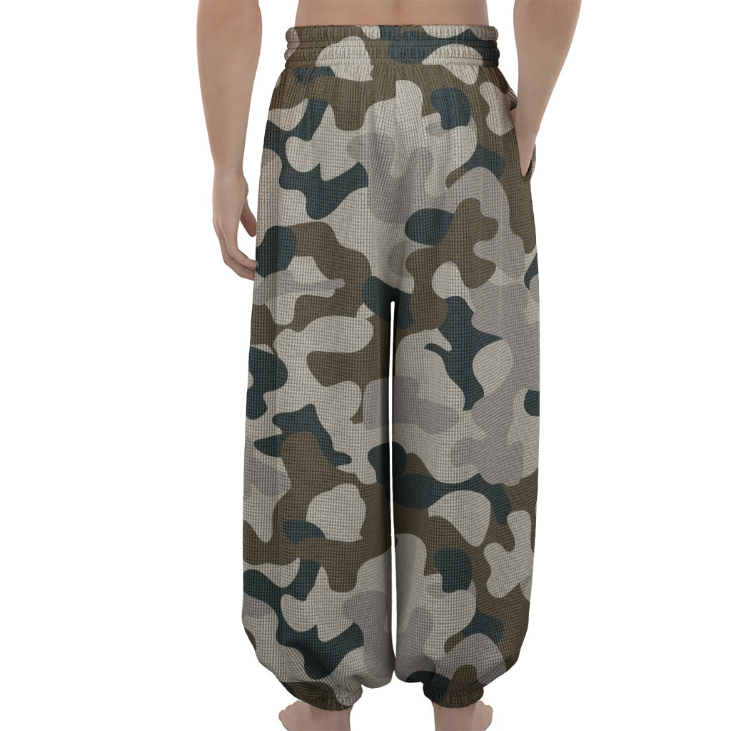 Grey And Brown Camouflage Print Lantern Pants