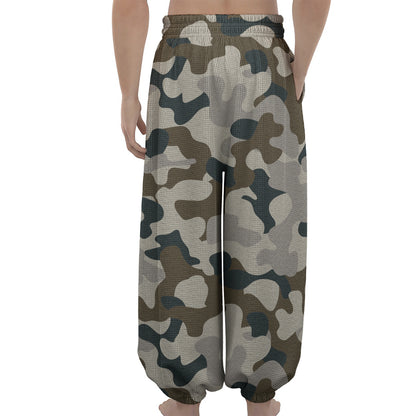 Grey And Brown Camouflage Print Lantern Pants