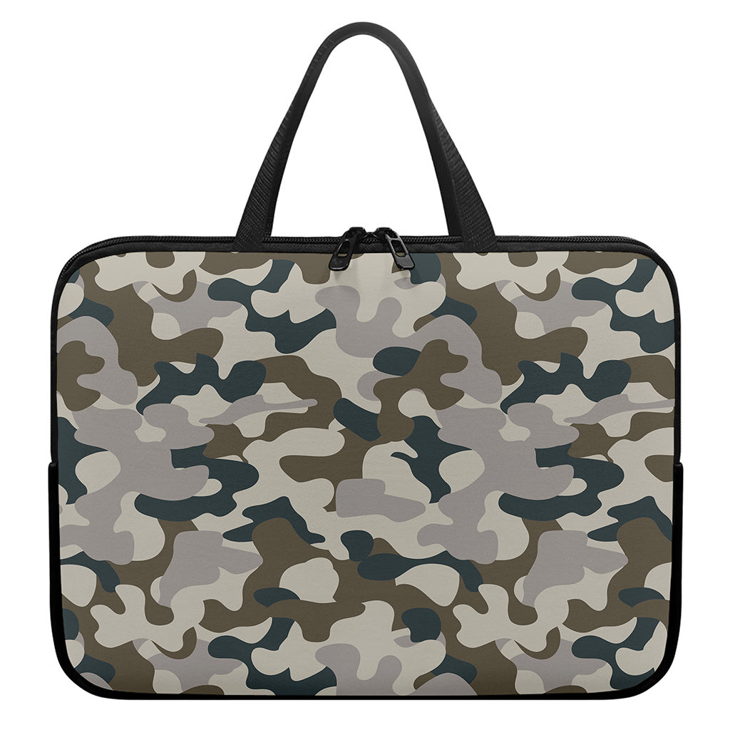 Grey And Brown Camouflage Print Laptop Sleeve With Handle