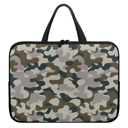 Grey And Brown Camouflage Print Laptop Sleeve With Handle