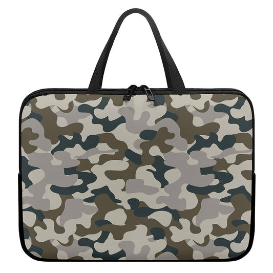 Grey And Brown Camouflage Print Laptop Sleeve With Handle