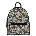 Grey And Brown Camouflage Print Leather Backpack