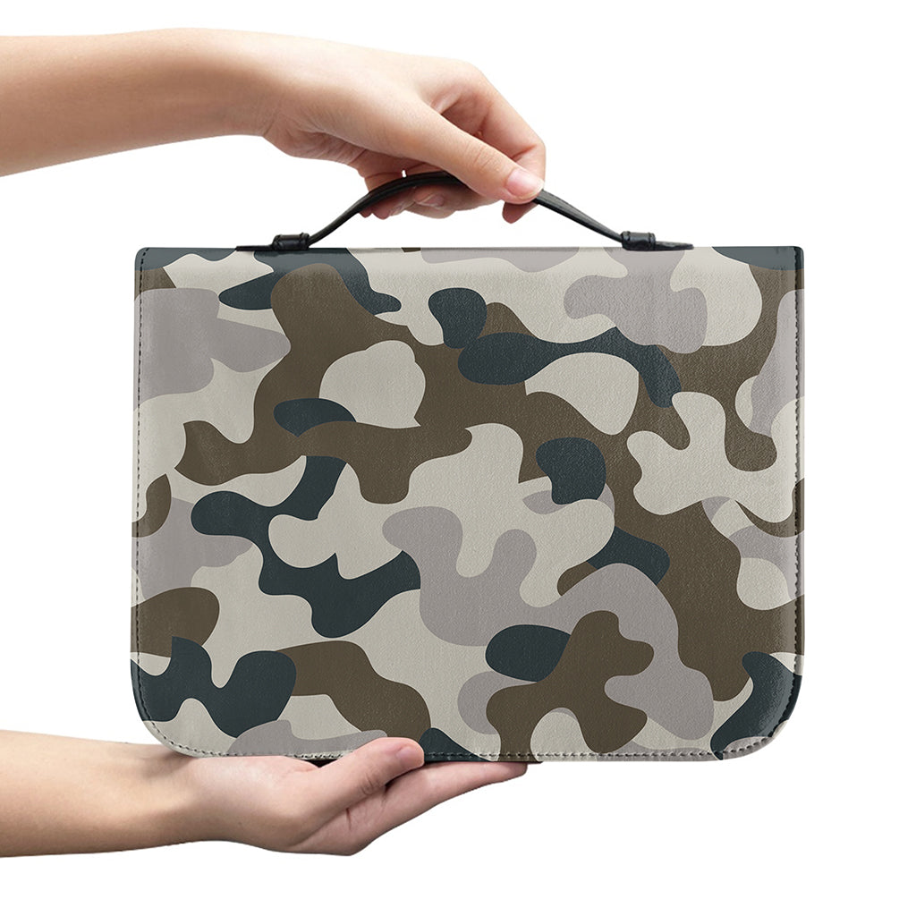 Grey And Brown Camouflage Print Leather Bible Cover