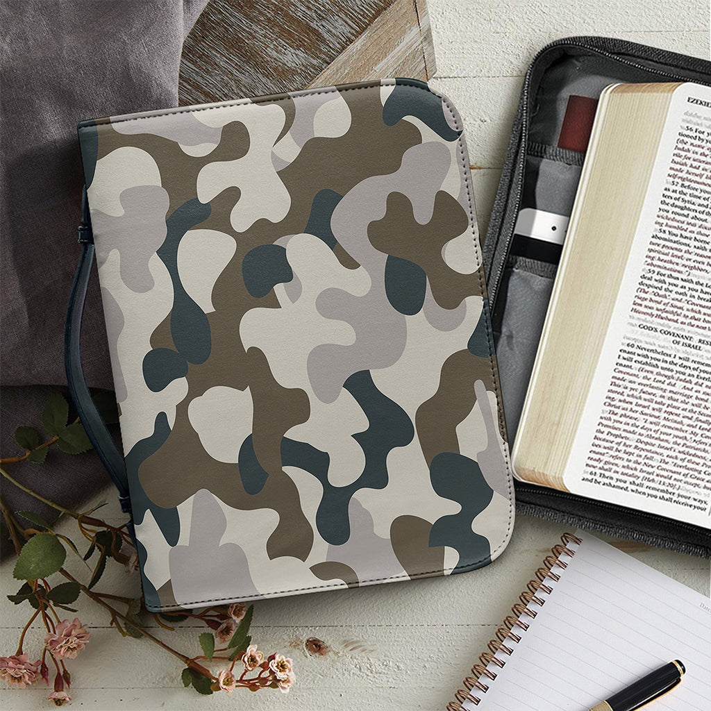 Grey And Brown Camouflage Print Leather Bible Cover