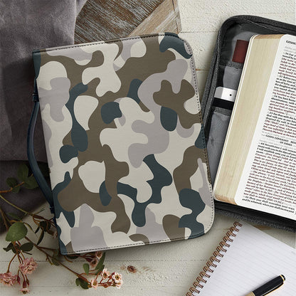 Grey And Brown Camouflage Print Leather Bible Cover