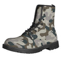Grey And Brown Camouflage Print Lace-Up Boots