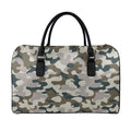 Grey And Brown Camouflage Print Leather Duffel Bag