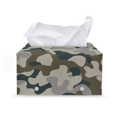Grey And Brown Camouflage Print Leather Tissue Box Cover
