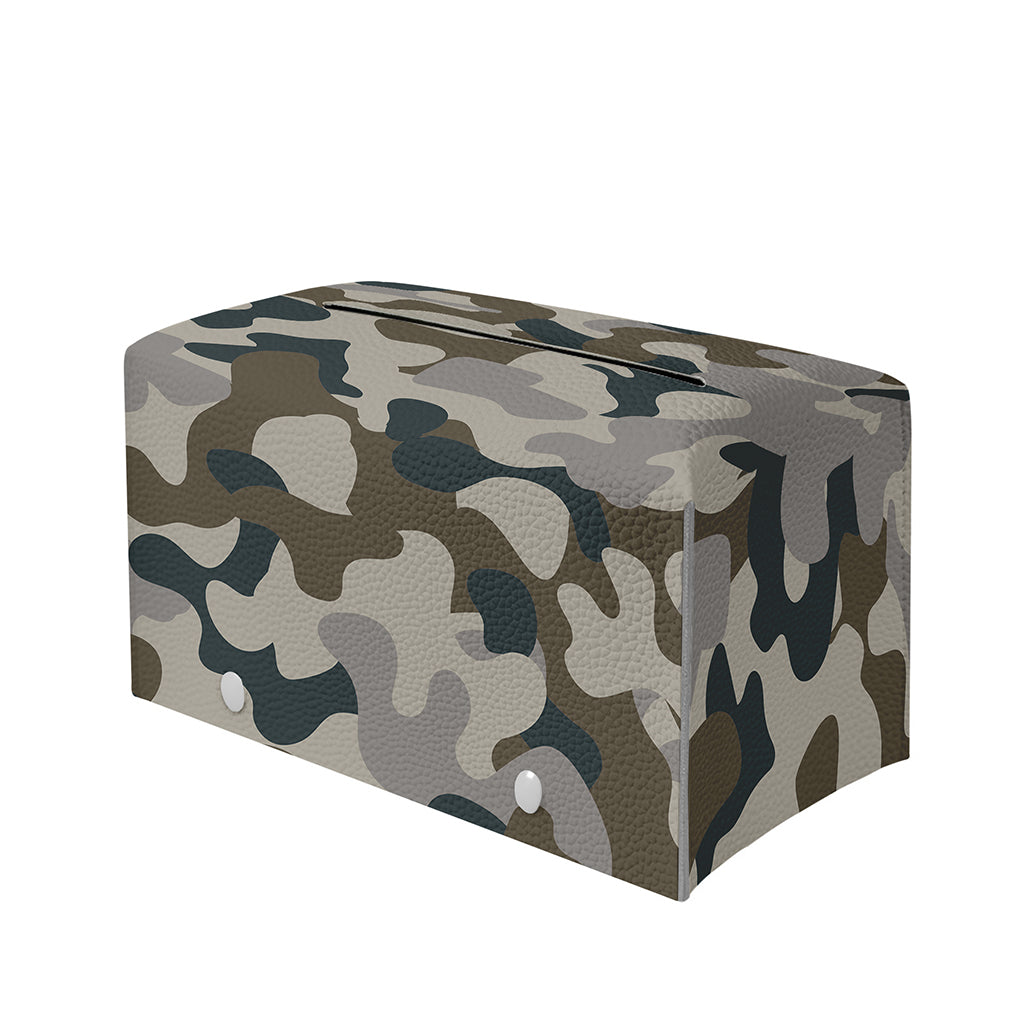Grey And Brown Camouflage Print Leather Tissue Box Cover