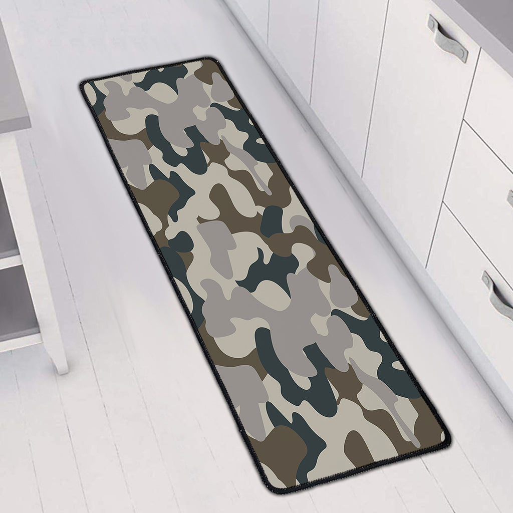 Grey And Brown Camouflage Print Long Kitchen Mat