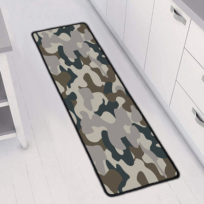 Grey And Brown Camouflage Print Long Kitchen Mat