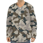 Grey And Brown Camouflage Print Long Sleeve Baseball Jersey