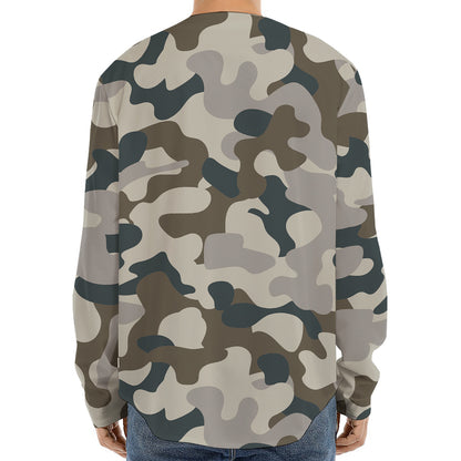 Grey And Brown Camouflage Print Long Sleeve Baseball Jersey