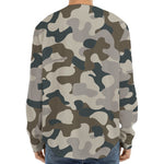 Grey And Brown Camouflage Print Long Sleeve Baseball Jersey