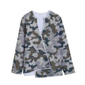 Grey And Brown Camouflage Print Long Sleeve Short Coat
