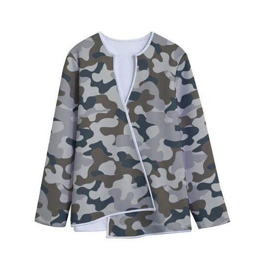 Grey And Brown Camouflage Print Long Sleeve Short Coat