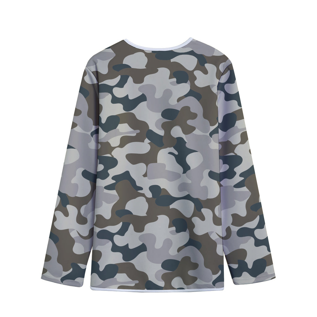 Grey And Brown Camouflage Print Long Sleeve Short Coat