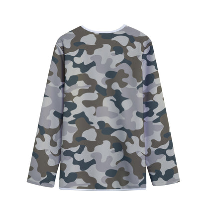 Grey And Brown Camouflage Print Long Sleeve Short Coat