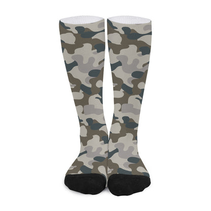 Grey And Brown Camouflage Print Long Socks