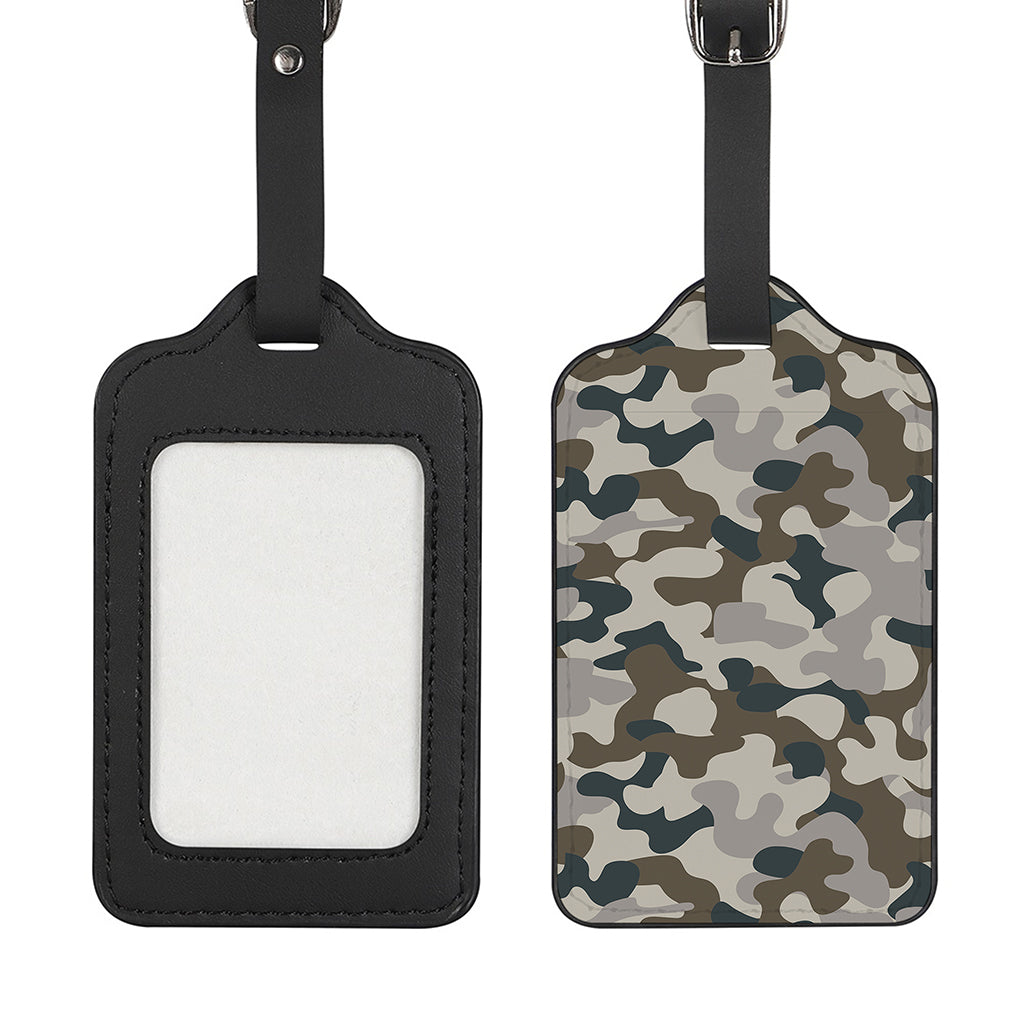 Grey And Brown Camouflage Print Luggage Tag