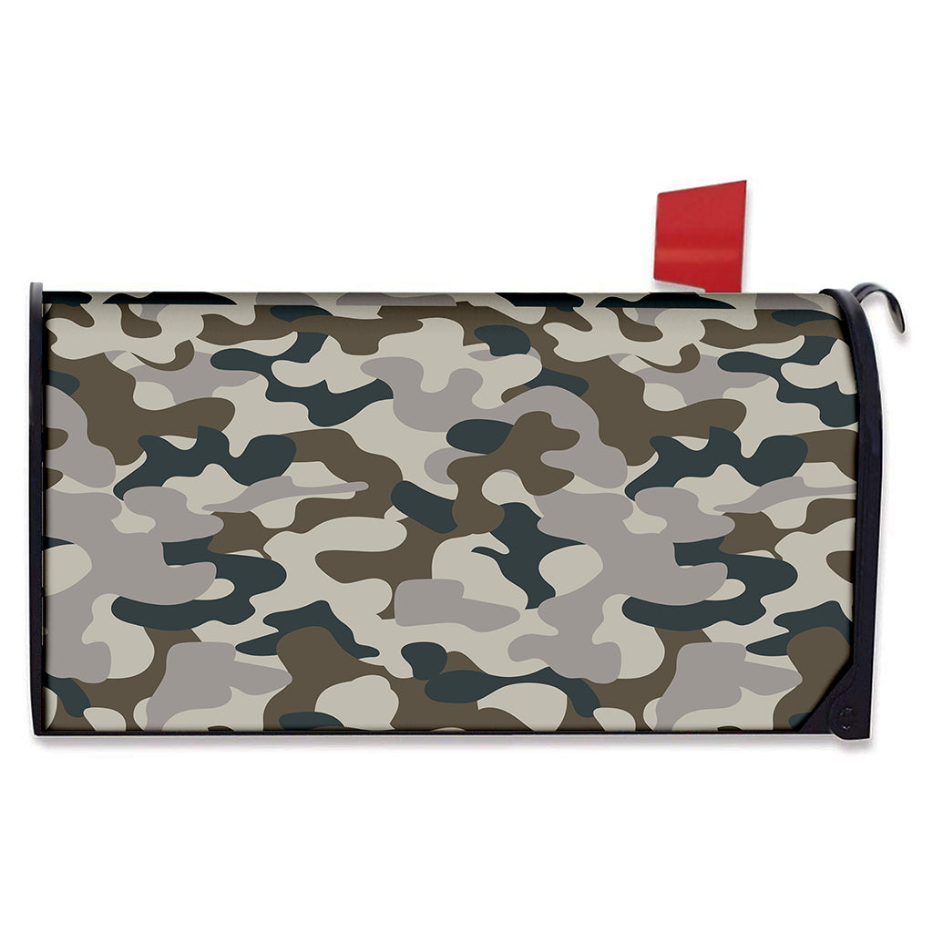 Grey And Brown Camouflage Print Mailbox Cover