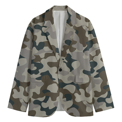 Grey And Brown Camouflage Print Men's Blazer