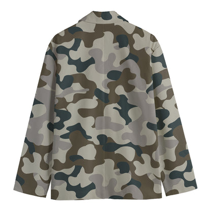 Grey And Brown Camouflage Print Men's Blazer