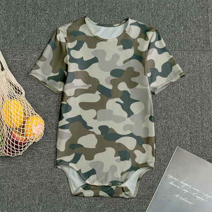 Grey And Brown Camouflage Print Men's Bodysuit