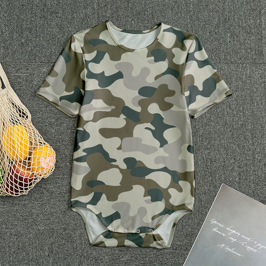 Grey And Brown Camouflage Print Men's Bodysuit