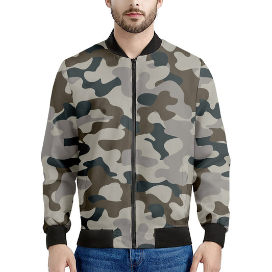 Grey And Brown Camouflage Print Men's Bomber Jacket