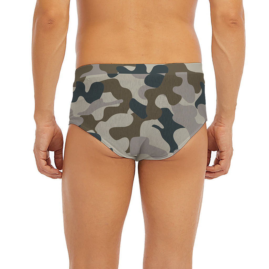 Grey And Brown Camouflage Print Men's Briefs