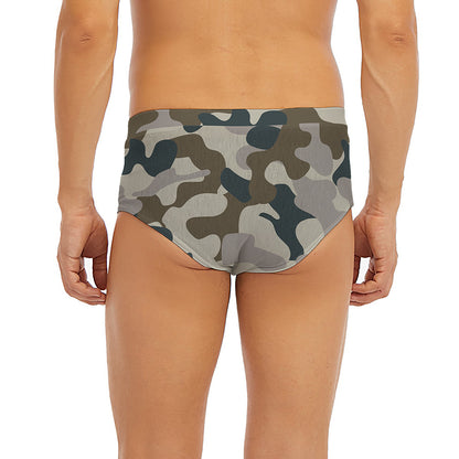 Grey And Brown Camouflage Print Men's Briefs