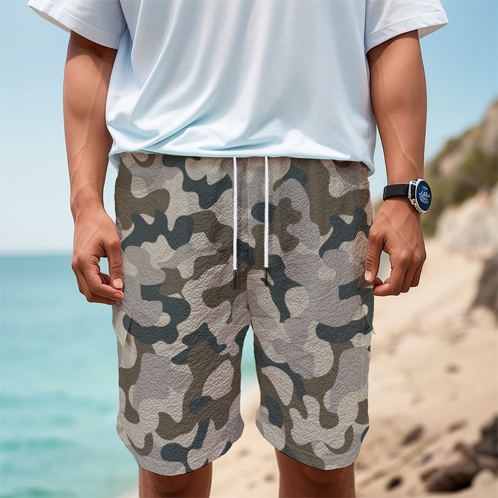 Grey And Brown Camouflage Print Men's Cargo Shorts