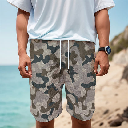 Grey And Brown Camouflage Print Men's Cargo Shorts
