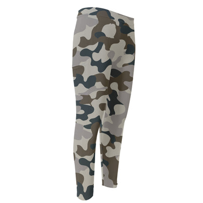 Grey And Brown Camouflage Print Men's Compression Pants